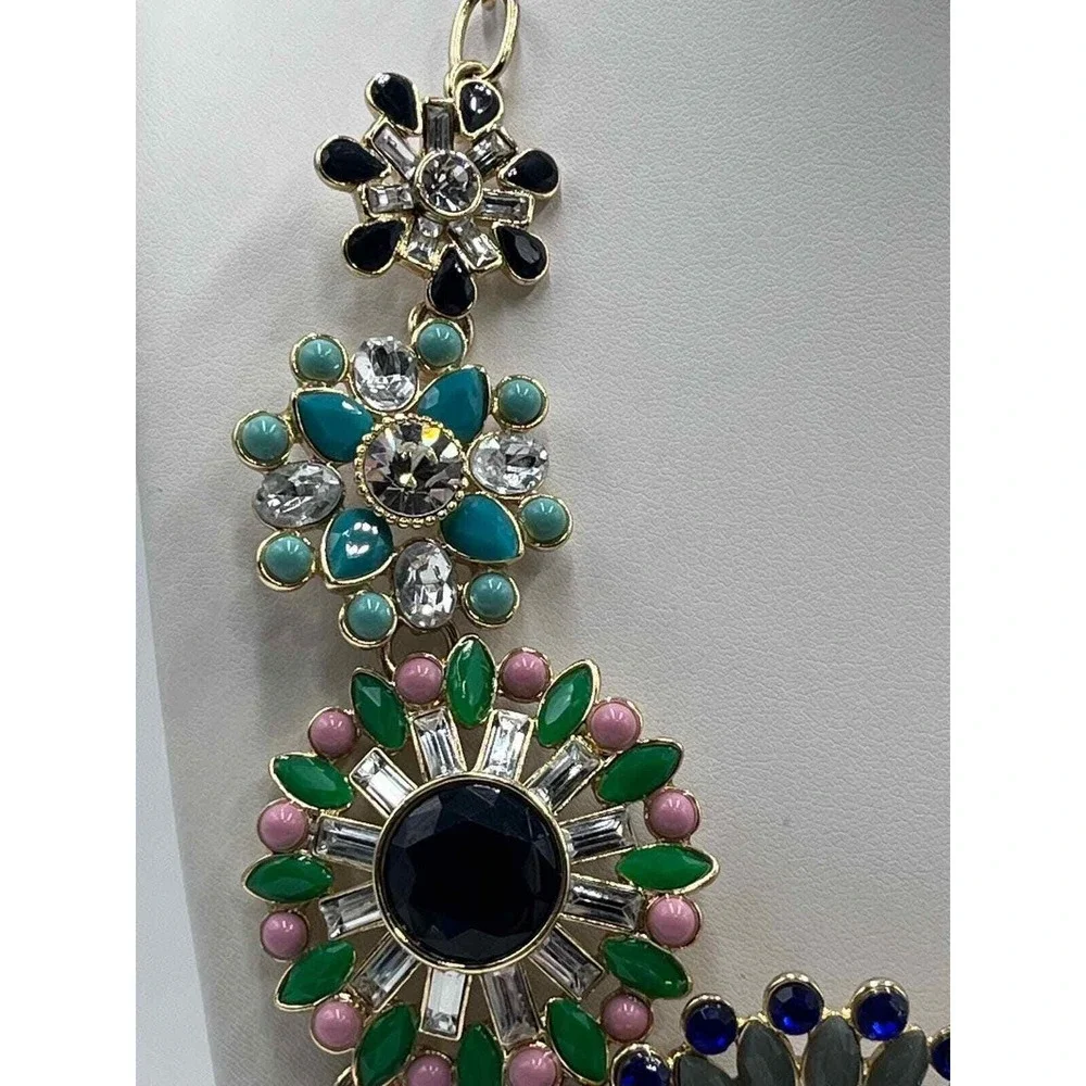 J. Crew Statement Brulee Starburst Runway Floral Gemstone Necklace Multi Color